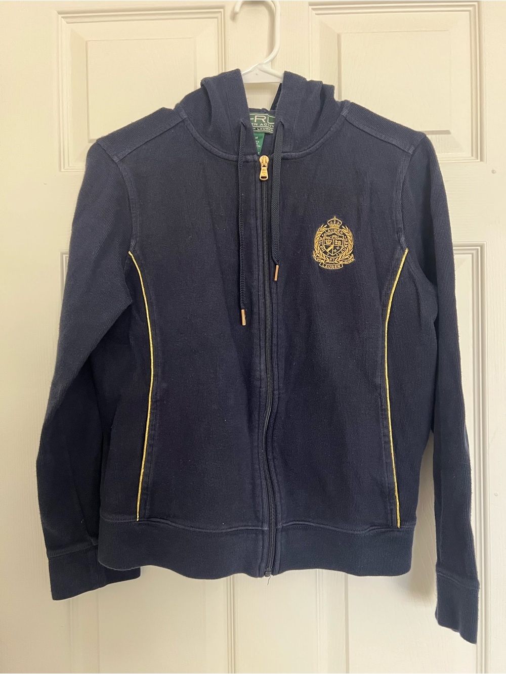 Lauren Ralph Lauren Navy Hooded Zip-Up Sweatshirt with Gold Crest